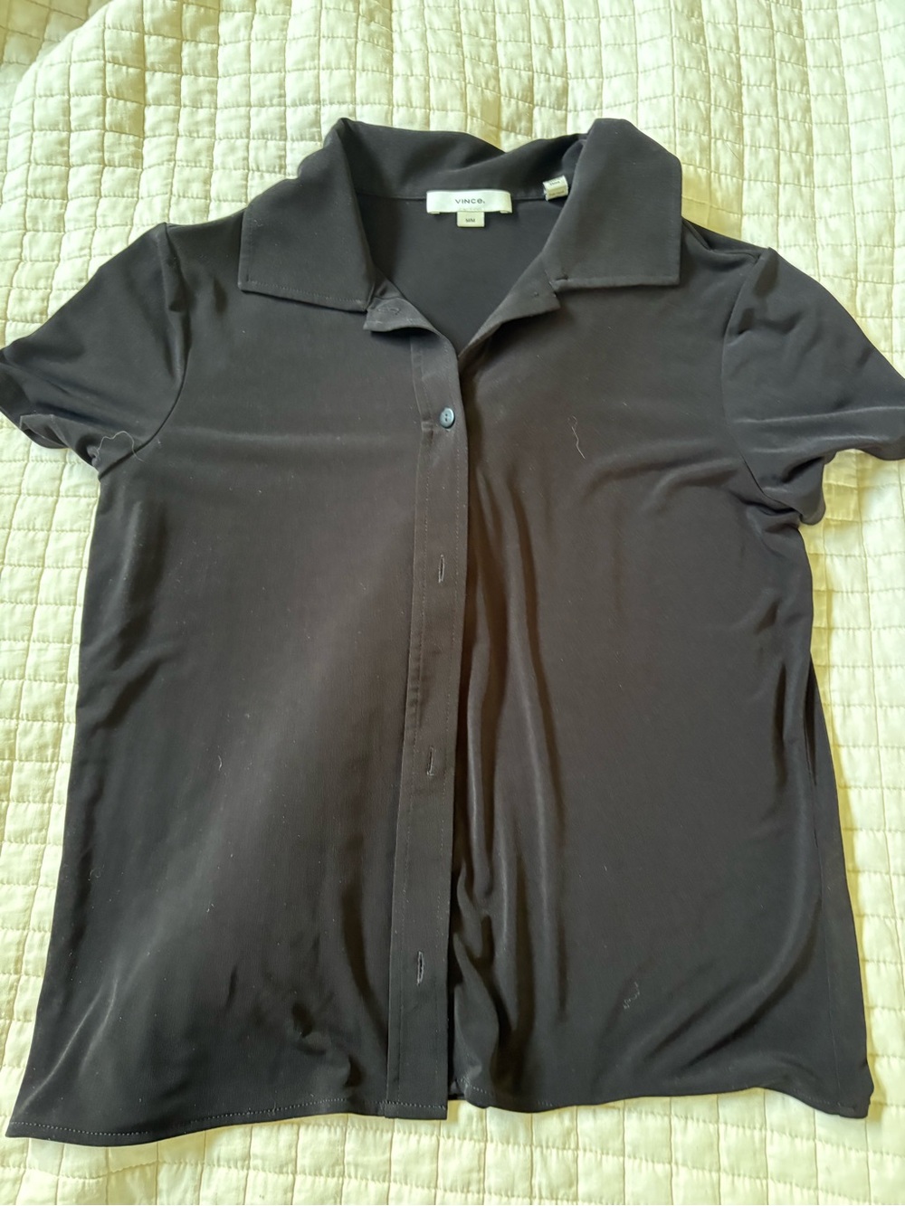 Vince Black Short-Sleeve Button-Down Polo Shirt